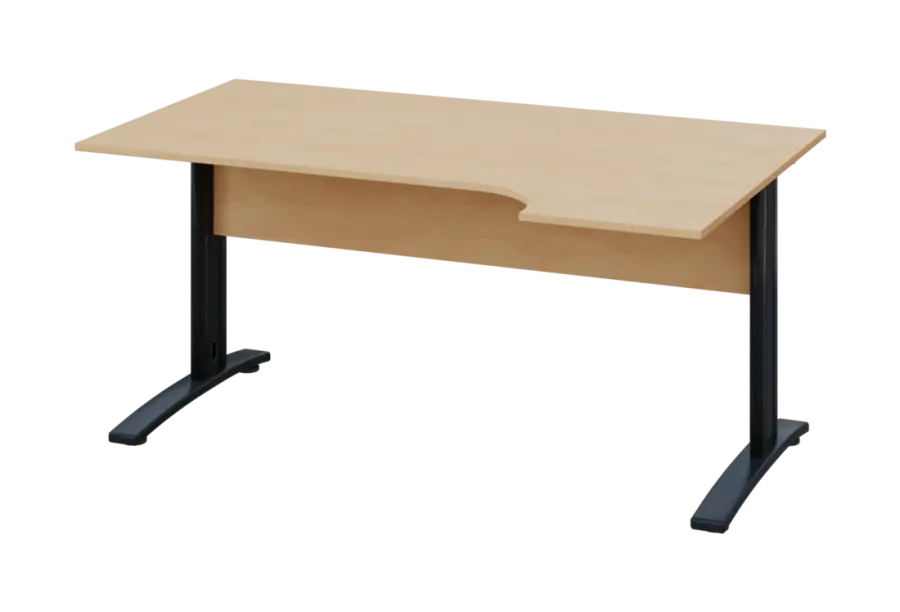 ERK 28 - 164 stůl kancelářský, rohový, pravý, kovová podnož černá, deska 25 mm, široký 1600 mm, bříza irská